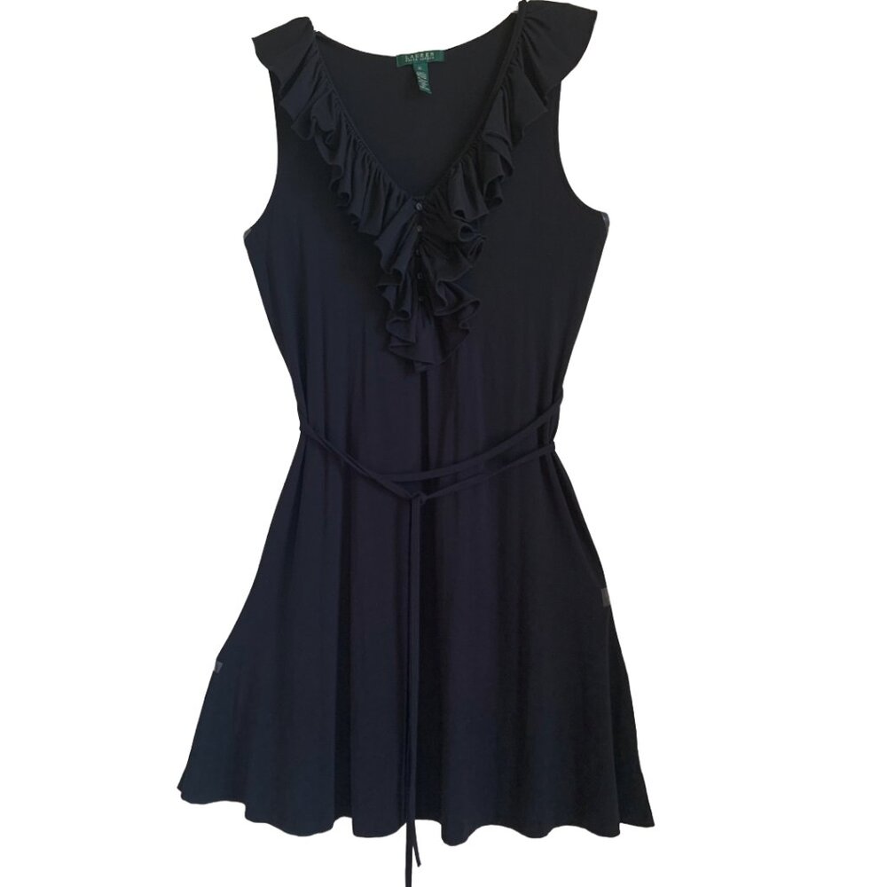 NWOT LAUREN RALPH LAUREN Womens' Black Sleeveless V-Neck Ruffle Mini Dress XL